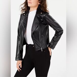 Guess Women's Textured Black Leather Jacket